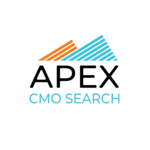 apex cmo search with orange and blue stripped mountains logo